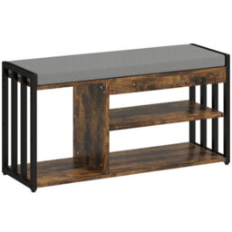 Wyld Haus Soli Rustic Brown Shoe Bench With Grey Padded Seat And 3 Shelves, L90 X D30 X H45Cm - thumbnail 2