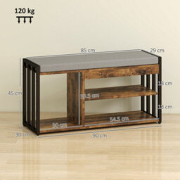 Wyld Haus Soli Rustic Brown Shoe Bench With Grey Padded Seat And 3 Shelves, L90 X D30 X H45Cm - thumbnail 4