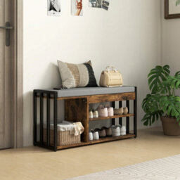Wyld Haus Soli Rustic Brown Shoe Bench With Grey Padded Seat And 3 Shelves, L90 X D30 X H45Cm - thumbnail 9