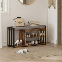 Wyld Haus Soli Rustic Brown Shoe Bench With Grey Padded Seat And 3 Shelves, L90 X D30 X H45Cm - thumbnail 8