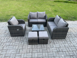 Fimous 6 Piece Garden Furniture Sets 6 Seater Outdoor Patio Furniture Set Wicker Rattan Sofa Chair And Table With Footstools - thumbnail 2