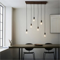 Loops Hanging Ceiling Pendant Light - Oak Stained Plywood & Anthracite Finish - 6 X 10W Led E27 - thumbnail 3