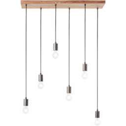 Loops Hanging Ceiling Pendant Light - Oak Stained Plywood & Anthracite Finish - 6 X 10W Led E27