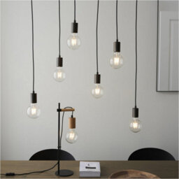 Loops Hanging Ceiling Pendant Light - Oak Stained Plywood & Anthracite Finish - 6 X 10W Led E27 - thumbnail 4