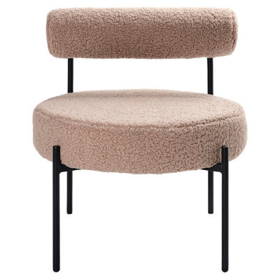 Wyld And Coco Novaline Taupe Boucle Armless Accent Chair With Black Metal Legs - Round Seat Retro Style - image 1