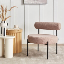 Wyld And Coco Novaline Taupe Boucle Armless Accent Chair With Black Metal Legs - Round Seat Retro Style - thumbnail 2