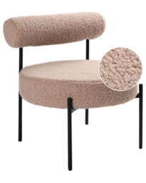 Wyld And Coco Novaline Taupe Boucle Armless Accent Chair With Black Metal Legs - Round Seat Retro Style - thumbnail 3