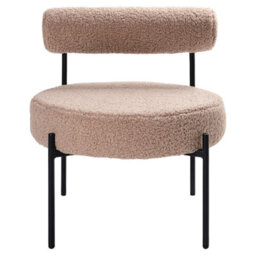 Wyld And Coco Novaline Taupe Boucle Armless Accent Chair With Black Metal Legs - Round Seat Retro Style - thumbnail 1
