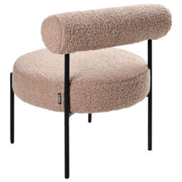Wyld And Coco Novaline Taupe Boucle Armless Accent Chair With Black Metal Legs - Round Seat Retro Style - thumbnail 6