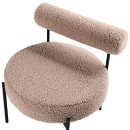Wyld And Coco Novaline Taupe Boucle Armless Accent Chair With Black Metal Legs - Round Seat Retro Style - thumbnail 7