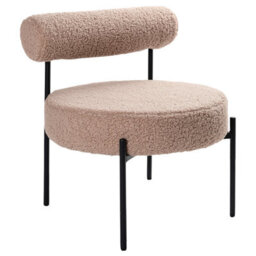 Wyld And Coco Novaline Taupe Boucle Armless Accent Chair With Black Metal Legs - Round Seat Retro Style - thumbnail 4