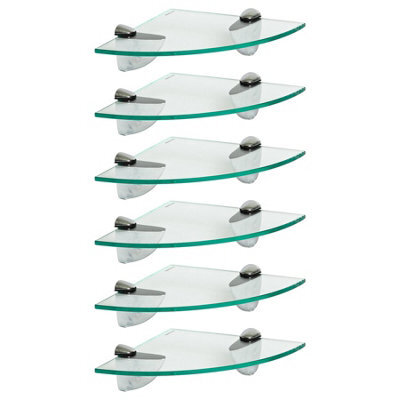 Harbour Housewares 6X Floating Glass Corner Shelves - 20Cm - Silver Brackets - Bathroom Shower Storage Vanity Display Unit Shelf - image 1