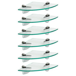 Harbour Housewares 6X Floating Glass Corner Shelves - 20Cm - Silver Brackets - Bathroom Shower Storage Vanity Display Unit Shelf - thumbnail 1