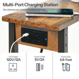 40X20X57.5Cm Charging Station Nightstand Bedside End Table - thumbnail 5