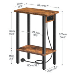 40X20X57.5Cm Charging Station Nightstand Bedside End Table - thumbnail 2