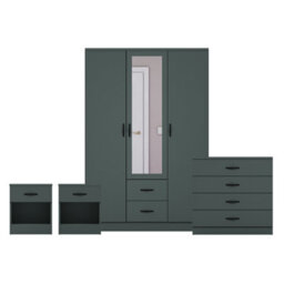 Lassic Vida Designs Riano 4 Piece Bedroom Set (3 Drawer Bedside Chest, 4 Drawer Chest, 3 Door 2 Drawer Mirrored Wardrobe), Green - thumbnail 8