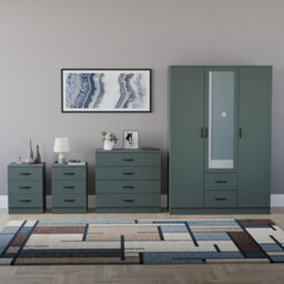 Lassic Vida Designs Riano 4 Piece Bedroom Set (3 Drawer Bedside Chest, 4 Drawer Chest, 3 Door 2 Drawer Mirrored Wardrobe), Green - thumbnail 7