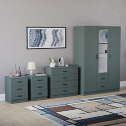 Lassic Vida Designs Riano 4 Piece Bedroom Set (3 Drawer Bedside Chest, 4 Drawer Chest, 3 Door 2 Drawer Mirrored Wardrobe), Green - thumbnail 6