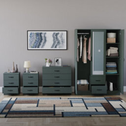 Lassic Vida Designs Riano 4 Piece Bedroom Set (3 Drawer Bedside Chest, 4 Drawer Chest, 3 Door 2 Drawer Mirrored Wardrobe), Green - thumbnail 2