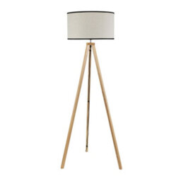 Valuelights Barbro Wooden Tripod Floor Lamp With Natural Linen With Black Trim Drum Shade - thumbnail 2