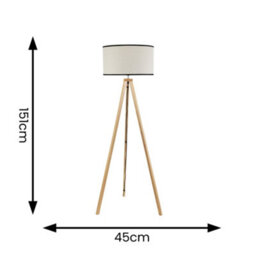 Valuelights Barbro Wooden Tripod Floor Lamp With Natural Linen With Black Trim Drum Shade - thumbnail 4