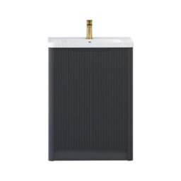 Royal Bathrooms Avenza 600mm Fluted Floor Standing Vanity Unit Matt Obsidian Black 2 Door Storage Cabinet With Ceramic Basin - thumbnail 7