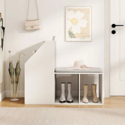 Shoe Storage Bench Entryway Bench 3-Tier Rack W/ Cushion-White - thumbnail 5