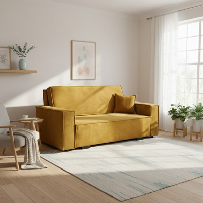 Sofa Bed With Sleeping Function Viva Star Iv Mustard Poso Fabric Storage Compartment Living Room Modern Style - image 1