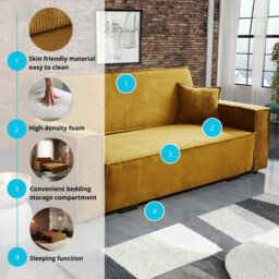 Sofa Bed With Sleeping Function Viva Star Iv Mustard Poso Fabric Storage Compartment Living Room Modern Style - thumbnail 6
