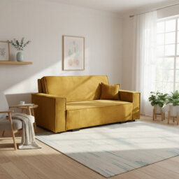 Sofa Bed With Sleeping Function Viva Star Iv Mustard Poso Fabric Storage Compartment Living Room Modern Style
