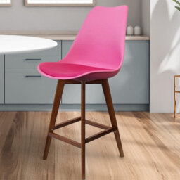 Fusion Living Soho Bright Pink Plastic Bar Stool With Dark Wood Legs - thumbnail 2