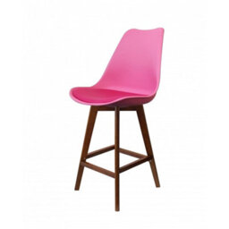 Fusion Living Soho Bright Pink Plastic Bar Stool With Dark Wood Legs - thumbnail 1