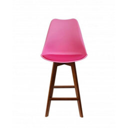 Fusion Living Soho Bright Pink Plastic Bar Stool With Dark Wood Legs - thumbnail 6