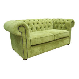 Chesterfield 2 Seater Sofa Settee Azzuro Olive Green Velvet Fabric In Classic Style - thumbnail 3
