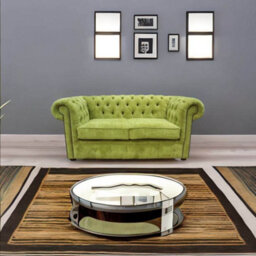 Chesterfield 2 Seater Sofa Settee Azzuro Olive Green Velvet Fabric In Classic Style - thumbnail 2