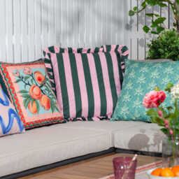 furn. Furn Palm Royale Stripe Ruffle Printed Outdoor Cushion, Pink/green, 50 X 50Cm - thumbnail 5
