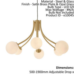 Ceiling Pendant Light Satin Brass Plate & Opal Glass 6 X 3W Led G9 - thumbnail 2