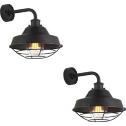 Loops 2 Pack Ip44 Outdoor Wall Light - Textured & Matt Black Caged Lamp - Garage Porch
