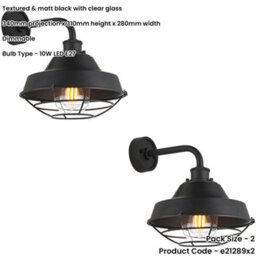 Loops 2 Pack Ip44 Outdoor Wall Light - Textured & Matt Black Caged Lamp - Garage Porch - thumbnail 2