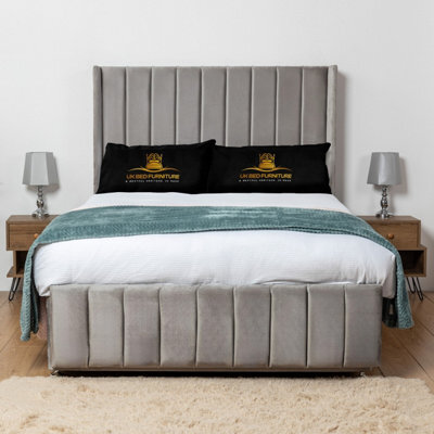 UKBEDFURNITURE Arizona Grey Plush Wingback Divan Bed Base With 54 Inch Headboard & 10 Inch Orthopaedic Mattress - No Storage - image 1