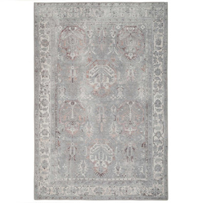 Loomed Distressed Grey Persian Style Washable Non Slip Rug 80X150Cm - image 1