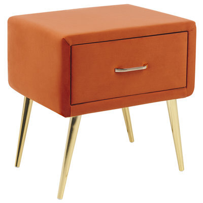 Beliani 1 Drawer Bedside Table Flayat Velvet Orange - image 1