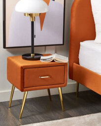 Beliani 1 Drawer Bedside Table Flayat Velvet Orange - thumbnail 2