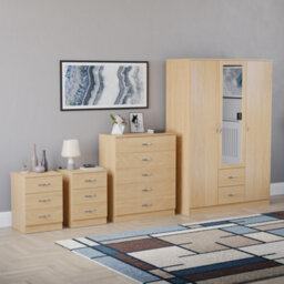Lassic Vida Designs Riano 4 Piece Bedroom Set (3 Drawer Bedside Chest, 5 Drawer Chest, 3 Door 2 Drawer Mirrored Wardrobe), Pine - thumbnail 6
