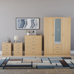 Lassic Vida Designs Riano 4 Piece Bedroom Set (3 Drawer Bedside Chest, 5 Drawer Chest, 3 Door 2 Drawer Mirrored Wardrobe), Pine - thumbnail 7