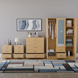 Lassic Vida Designs Riano 4 Piece Bedroom Set (3 Drawer Bedside Chest, 5 Drawer Chest, 3 Door 2 Drawer Mirrored Wardrobe), Pine - thumbnail 2