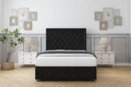 "Comfort Winchester Black Plush Divan Bed Set No Drawers - 26"" Strutted & 12"" Footboard 6' Super King" - thumbnail 1