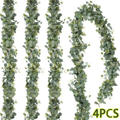 CLEFFNS 4Pcs Artificial Eucalyptus Garland Fake Eucalyptus Leaves Vines For Table Wedding Party, Arch Wall Mantle Room Decoration - image 1