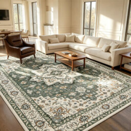 5X7 Area Rugs Living Room Washable Rug For Bedroom Green Ivory Boho No Slip Stain Resistant Rug Soft Indoor Decor Floor Floral - thumbnail 1