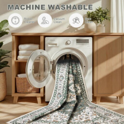 5X7 Area Rugs Living Room Washable Rug For Bedroom Green Ivory Boho No Slip Stain Resistant Rug Soft Indoor Decor Floor Floral - thumbnail 6